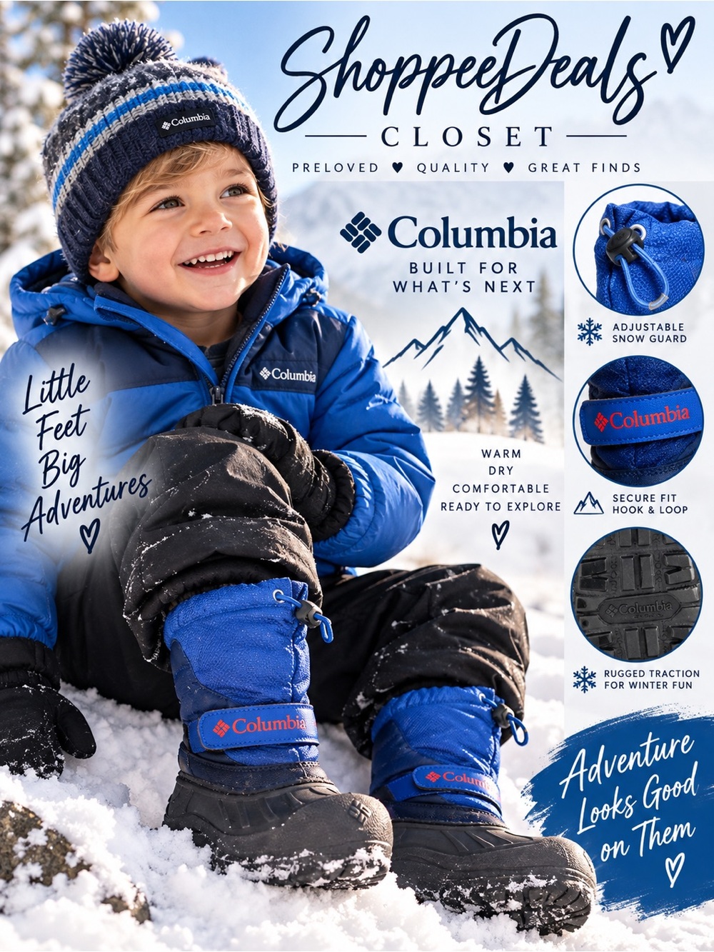 Columbia Powderbug Snowlite 400g Kids Snow Boots Blue Black Size 11